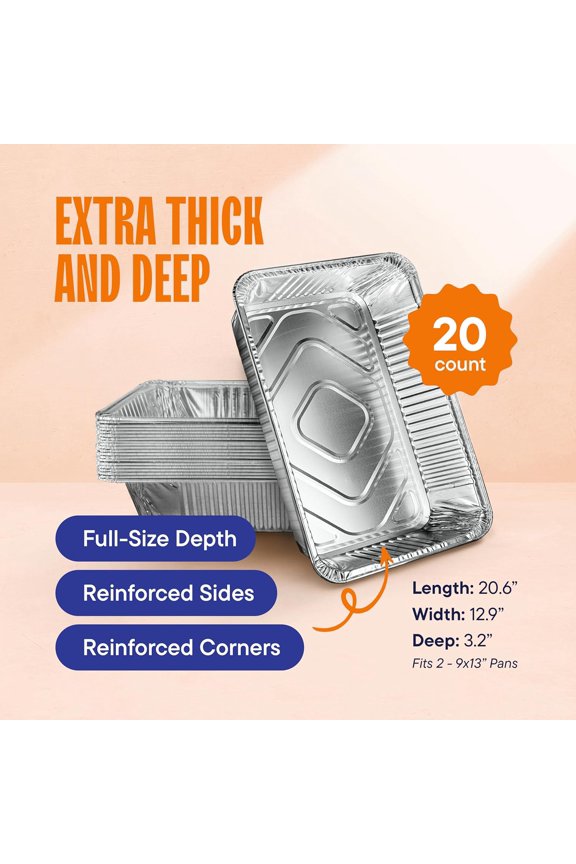 Full Size Large Aluminum Pans, Disposable Foil 21x13 Deep [20-Pack]