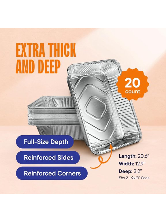 Full Size Large Aluminum Pans, Disposable Foil 21x13 Deep [20-Pack]