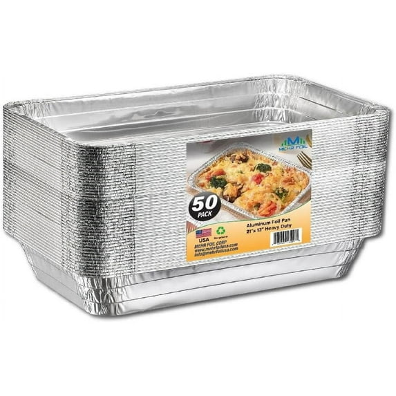 Full Size Large Aluminum Pans, Steam Table Pans 21x13 Medium, Disposable Aluminum Pans Full Size, Aluminum Foil Pans, Pack of 50, Extra Heavy Duty Chafing Trays
