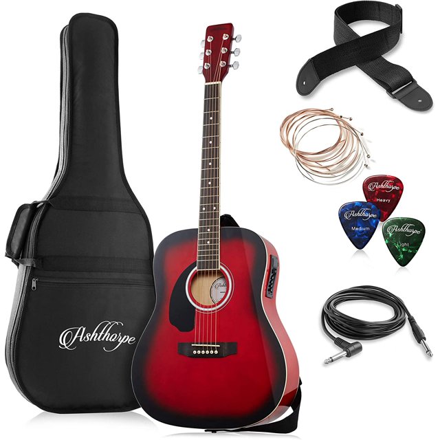 FullSize LeftHanded Dreadnought AcousticElectric Guitar Bundle