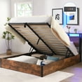 thumbnail image 1 of Full Size Lift Up Storage Bed Frame,Full Bed Frame with Bookcase Headboard & LED Lights,Wooden Platform Bed Frame with Charging Station, No Spring Box Needed,Full, 1 of 8