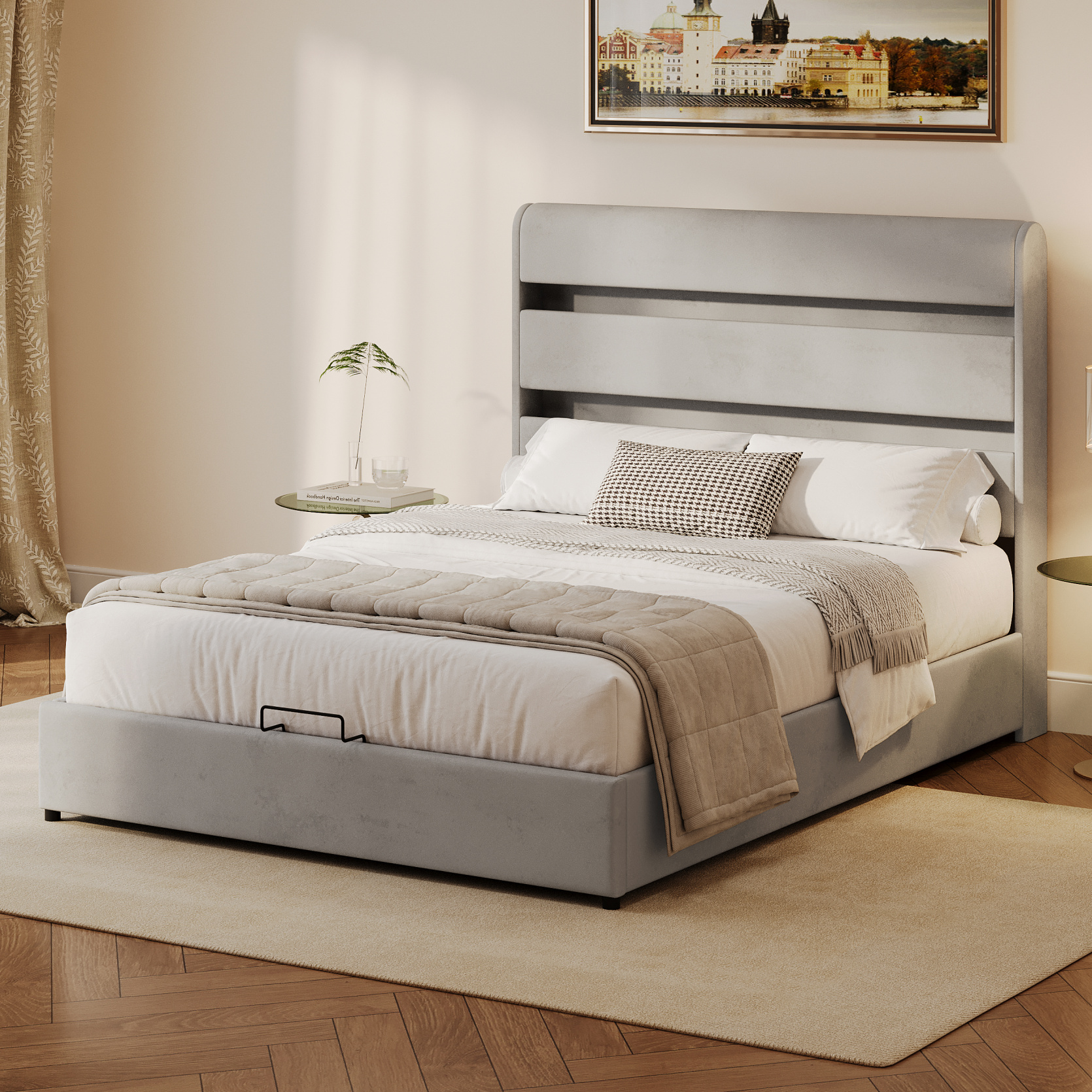 Full Size Lift Up Hydraulic Storage Bed with RGB LED Light, Velvet ...