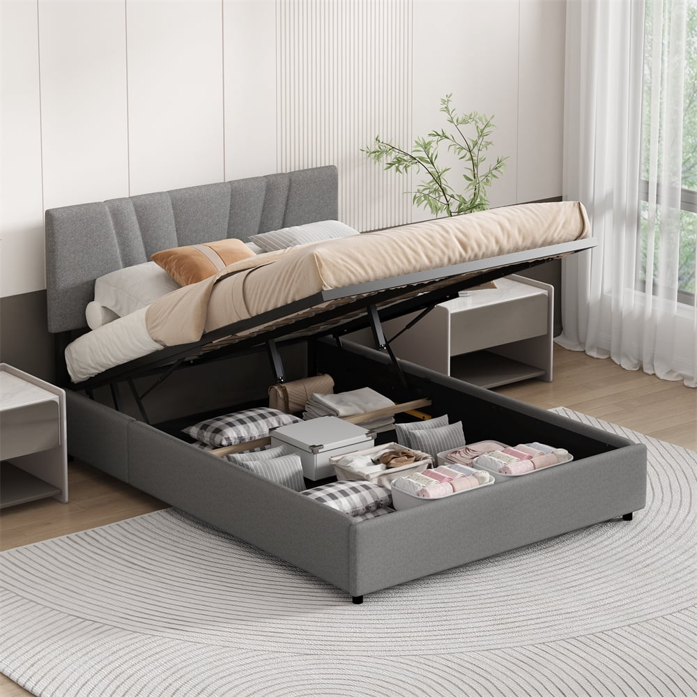 Full Size Lift Up Storage Bed Frame, Upholstered Platform Bed Frame ...