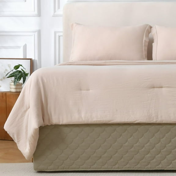 Full Size Linen Bed Skirt with 14-Inch Drop, Easy Fit Wrap-Around Cover for Bed, Wrinkle-Free and Fade-Resistant Box Spring Cover. (Linen Seashells, Full)