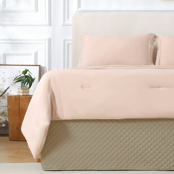 Full Size Linen Bed Skirt with 14-Inch Drop, Easy Fit Wrap-Around Cover for Bed, Wrinkle-Free and Fade-Resistant Box Spring Cover. (Linen Grid, Full)