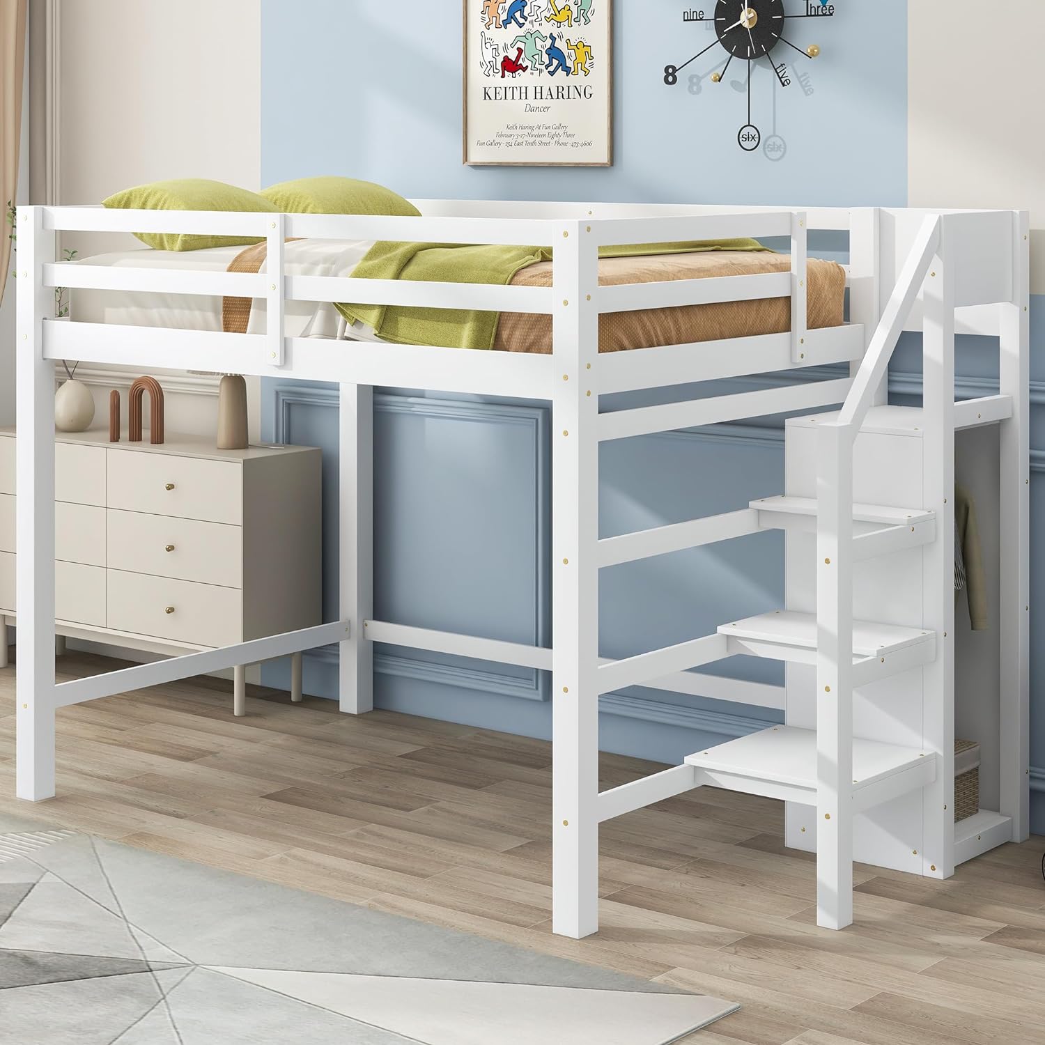 Full Size Loft Bed with Built-in Storage Wardrobe,Multi-Functional ...