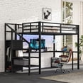 thumbnail image 1 of Full Size Loft Bed with L-Shaped Desk and Stairs, Metal Loft Bed Frame with Wardrobe, LED and USB Charging Station, Gaming Loft Beds with Adjustable Shelf for Teens Adults, 1 of 6