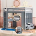 thumbnail image 1 of Full Size Loft Bed with Large Shelves, Writing Desk and LED Light, Solid Wood Loft Bed Frame with Ladder and Safety Guardrails for Kids Girls Boys Bedroom, No Box Spring Needed, Gray, 1 of 7