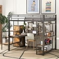 thumbnail image 1 of Full Size Loft Bed with Storage Staircase and Small Wardrobe, Metal Loft Bed Frame with Built-in Desk and Storage Shelves for Bedroom, No Box Spring Needed, Easy Assembly, Black, 1 of 7