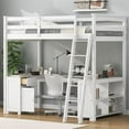 thumbnail image 1 of Full Size Loft Bed with U-shaped Desk, Drawers and Storage Shelves, Solid Wood Loft Bed Frame with Ladder and Full Guardrail for Boys Girls Teen Adults Bedroom, No Box Spring Required, White, 1 of 7