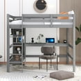 thumbnail image 1 of Full Size Loft Bed with Under-bed Desk and Storage Shelves for Teens, Wooden Bedframe with Full-Length Guardrail & Built-in Ladder for Bedroom, Apartment and Dorm, No Box Spring Needed, Grey, 1 of 7