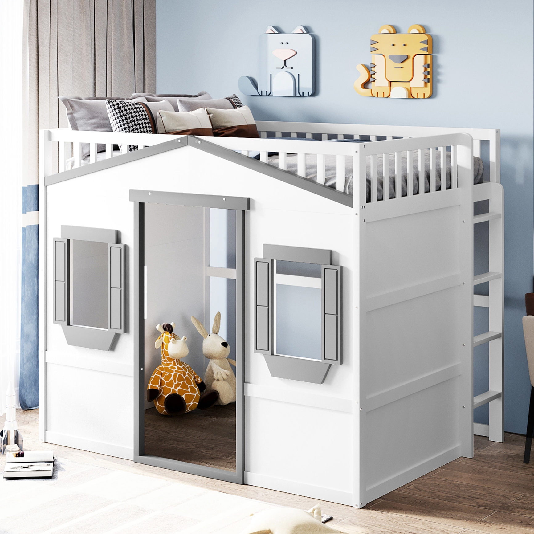 Picture of Full Size Loft Bed / White+Gray Frame, Low - maintenance Pinewood ...