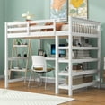 thumbnail image 1 of Full Size Loft Bed, Wood Loft Bed with Desk, Bed Frame with 4 Storage Shelves and Full-Length Guardrail, Loft Bed for Boys and Girls Bedroom, White, 1 of 7