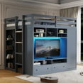 thumbnail image 1 of Full Size Loft Bed with Built-In Wardrobe, Drawers & LED Lighting - Space-Saving Storage for Small Rooms - Gray, 1 of 9