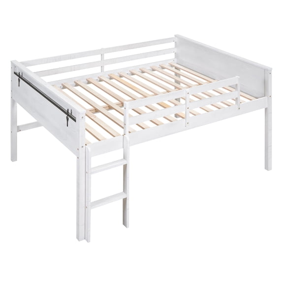 Full Size Loft Bed with Hanging Clothes Racks, Wood Loft Bed Frame with Guardrail Ladder