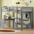 thumbnail image 1 of Full Size Loft Bed with L-shaped Desk, Wardrobe and Storage Shelves(Grey), 1 of 12