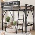 thumbnail image 1 of Full Size Loft Bed with Ladder, Metal Loft Bed with Storage Shelves, High Loft Bed for Kids Teens, Black, 1 of 10