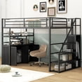 thumbnail image 1 of Full Size Loft Bed with Staircase and Wardrobe, Metal Full Loft Bed Frame with Storage Shelves and Lockers, No Box Spring Needed, Black, 1 of 9