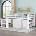thumbnail image 1 of Full Size Low Study Loft Bed with Rolling Portable Desk and Cabinet for Storage,Solid Wood Attic Bed Frame with Full-length Guardrail for Boys Girls,Space-Saving Design,No Box Spring Needed,White, 1 of 7