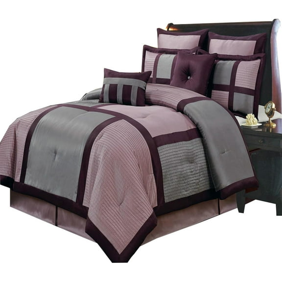 Full Size Luxury 12pc Morgan Lilac Comforter Set Includes: One Comforter, Two Standard Pillow Shams, Two Euro Shams, Two Cushions, One Bedskirt and 4PC Microfiber Sheet Set …