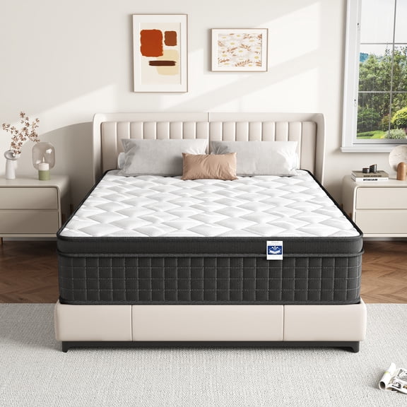 Full Size 12" Hybrid Mattress - Gel Memory Foam & Pocket Springs, Medium Firm Feel, Motion Isolation, Pressure Relief, CertiPUR-US