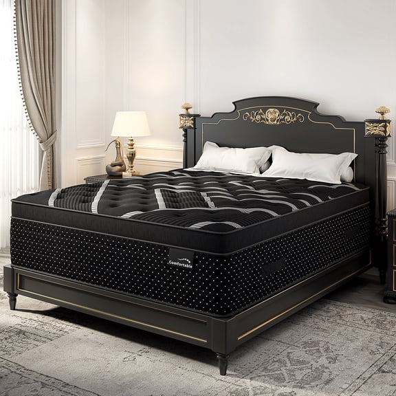 LuckyLotus Full Size Mattress 14 inch Hybrid Full Mattress in a Box Gel Memory Foam & Pocket Springs Medium Firm Pressure Relief Motion Isolation Black