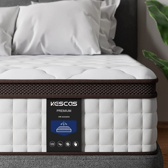 Kescas Full Size Mattress, 10 Inch Memory Foam Hybrid Full Bed mattresses in a Box, Medium Firm, Heavier Coils Edge Support, Motion Isolation