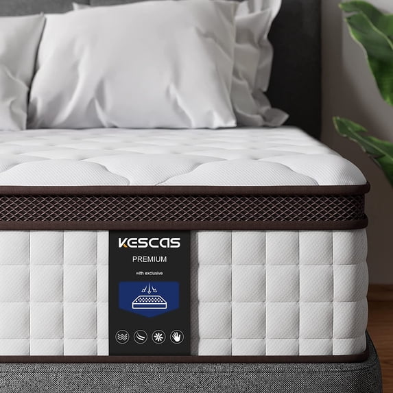 Kescas Full Size Mattress, 10 Inch Memory Foam Hybrid Full Bed mattresses in a Box, Medium Firm, Heavier Coils Edge Support, Motion Isolation