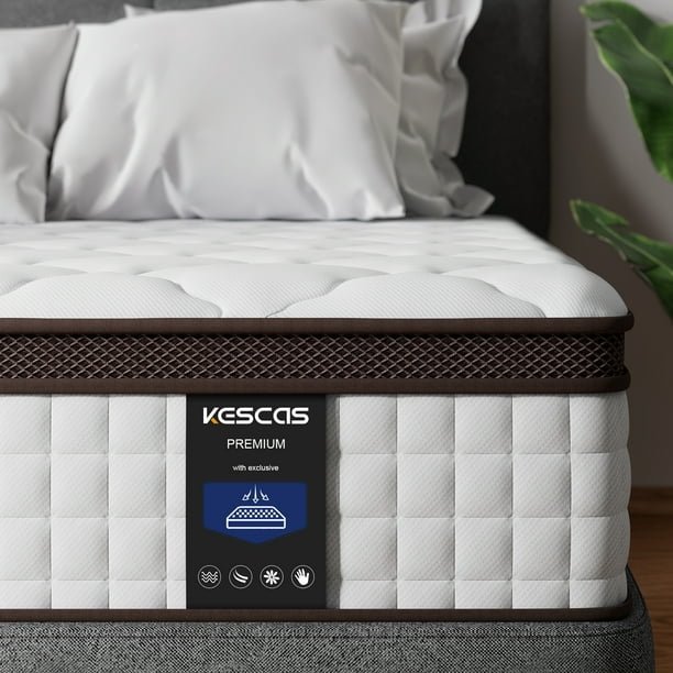 Full Size Mattress, Kescas 12 Inch Hybrid Mattress with Fiberglass Free