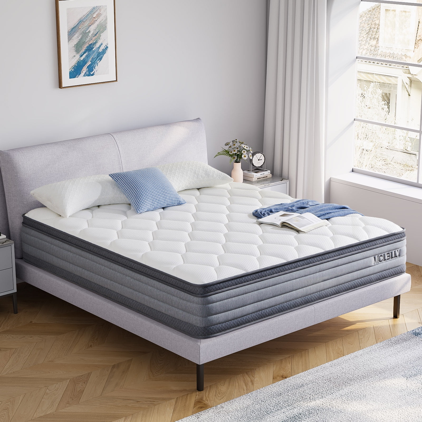 Essenza 12 Hybrid Latex And Innerspring Plush Mattress Full Size Mattress, Molblly 12" Hybrid Gel Memory Foam Individually