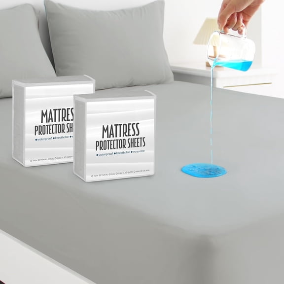 Full Size Mattress Protector Cover 2 , Breathable Bed Full fitted Sheet Only, Washable 14" Deep Pocket Double Mattress Cover With Elastic Rubber Band, Grey