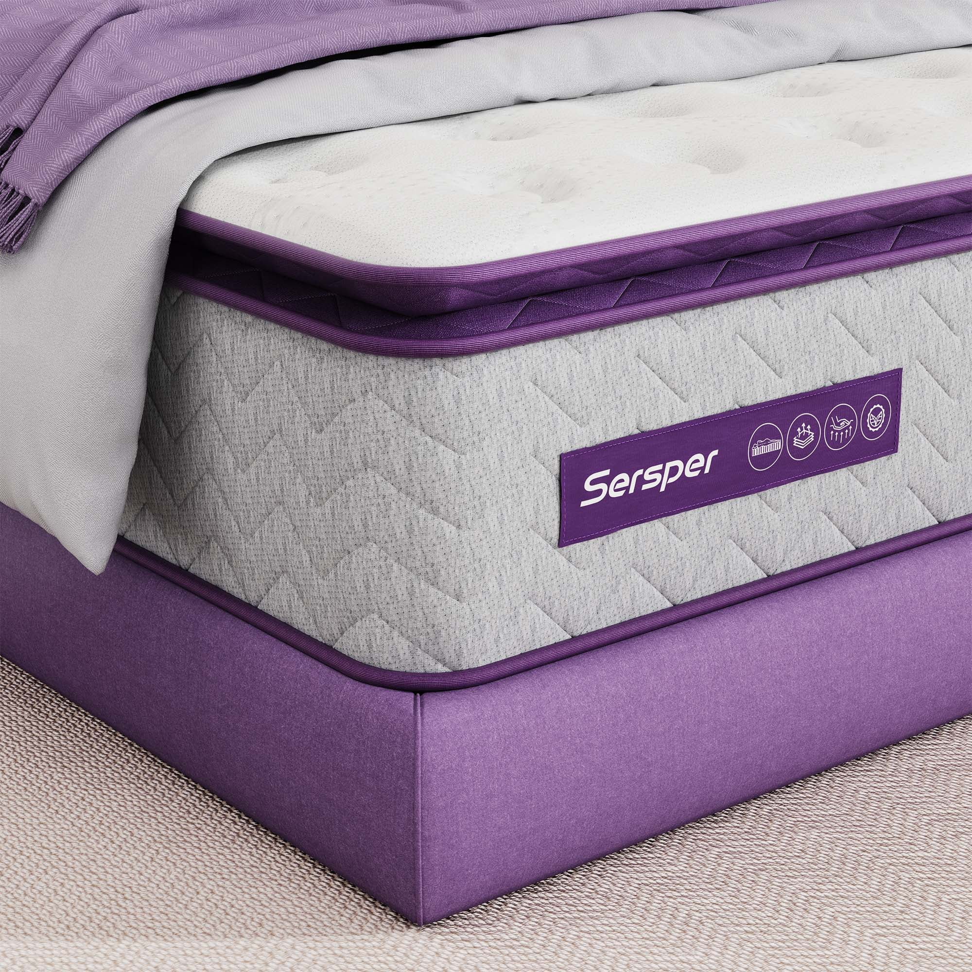 Sersper 12 Inch Pillow Top Gel Memory Foam, Soft Mattress, Fiberglass Free, Medium Firm for Back