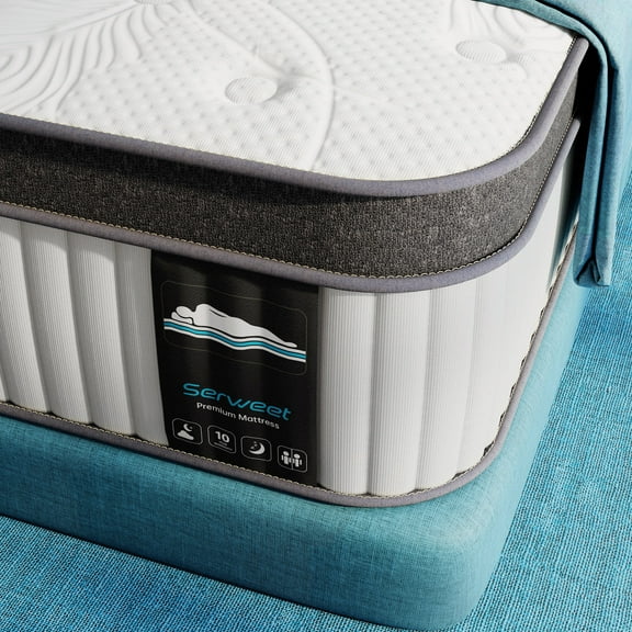 Full Size Mattress, Serweet 8 Inch Memory Foam Hybrid Full Mattress for Back & Pressure Relief, Comfort Plush Euro Pillow Top Mattress in a Box, Medium Firm, Made in North America