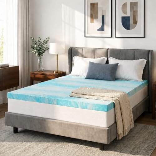 Full Size Mattress Topper, 4 Inch Gel Memory  Mattress Topper for  , Ventilated Breathable Design, CertiPUR- Certified, Blue