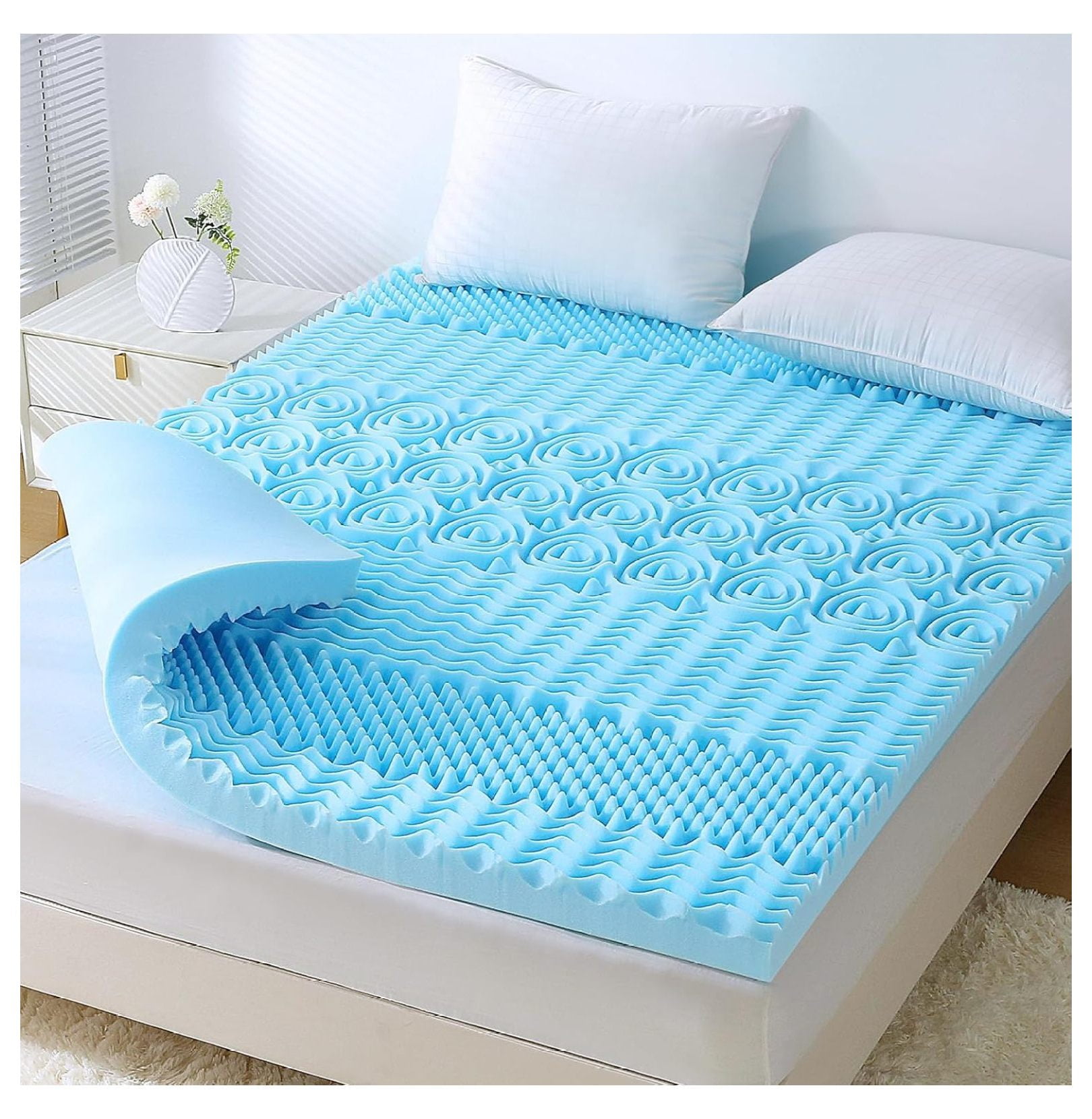 Full Size Mattress Topper, 7 Zone Cooling Foam Mattress Topper with Gel