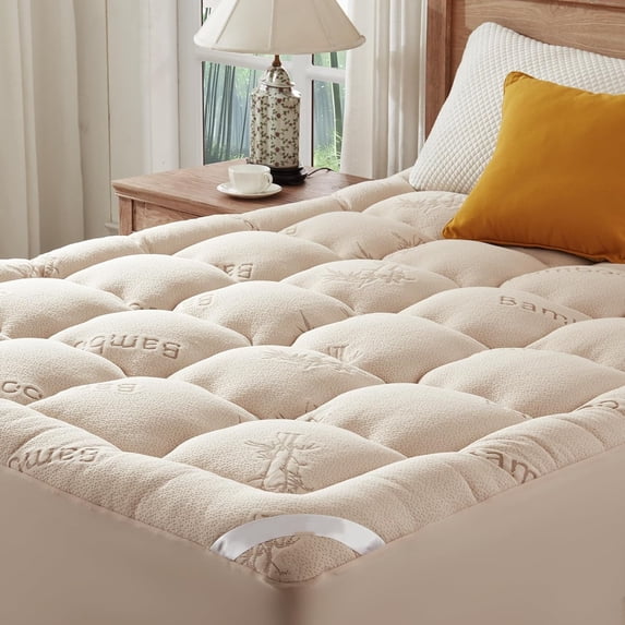Full Size Mattress Topper Viscose Derived from Bamboo, Thick Pillow Top Mattress Pad with Stretchable Pockets for 6"-15" Mattress, Breathable Mattress Topper for Back Pain Relief(Beige)