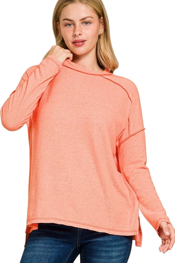 Full Size Melange Hacci Exposed Seam Hi-low Tee Plus Size