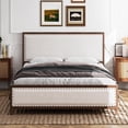 thumbnail image 1 of Full Size Metal Bed Frame with Linen Headboard and Footboard Wood Grain Upholstered Platform Bed with Rivet No Noise No Box Springs Required Easy Assembly Walnut, 1 of 7