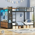 thumbnail image 1 of Full Size Metal Bunk Bed with 13" Safety Guardrail & Ladders, Modern Bunk Bed Frane with LED Lights, Hall Tree and 6 Storage Drawers for Bedrroom, 1 of 7