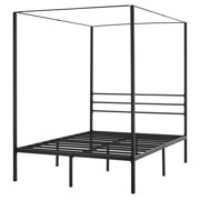 Full Size Metal Canopy Bed Frame 4 Post Platform Bed with Under-bed Storage Heavy Steel Slats No Box Spring Needed Black