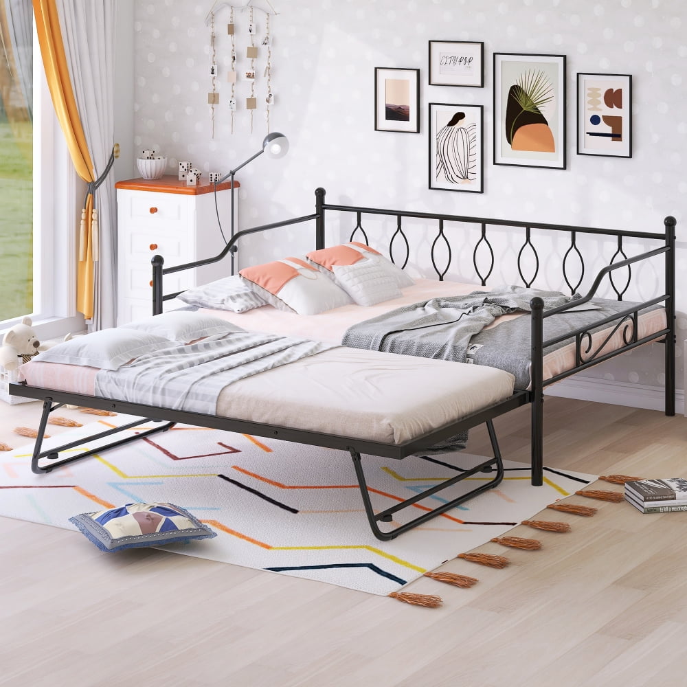 Full Size Metal Daybed with Pull Out Trundle,Full Portable Folding