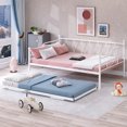 thumbnail image 1 of Full Size Metal Daybed with Trundle Included, LegaHome Extendable Daybed Frame with Pop Up Trundle Bed, No Box Spring Needed, Space Saving Daybed for Kids Teens Adults, Portable Folding Trundle, White, 1 of 12