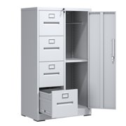Full Size Metal File Cabinets, Metal Storage Vertical Filing Cabinet with Lock, Steel File Locker with 4 Drawers and 1 door for School, Living Room, Bedroom, Office White, Office File Cabinets