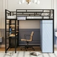 thumbnail image 1 of Full Size Metal Loft Bed with Desk and Wardrobe, Heavy Duty Loft Bed Frame with Storage Stairs, LED Loft Bed Full with Charging Station, Space Saving Loft Bed,Black, 1 of 8