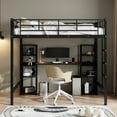 thumbnail image 1 of Full Size Metal Loft Bed, Heavy Duty Loft Bed with Built in Desk and 2 4-Tier Shelves, Full Size Bed Frame with Side Ladder for Boys, Girls, 1 of 7