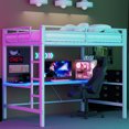 thumbnail image 1 of Full Size Metal Loft Bed With Gaming Desk And Led, White - Strong Construction, Design Frame Led , Versatile, Ample Space, 1 of 7