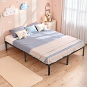Full Size Metal Platform Bed Frame, Heavy Duty Mattress Foundation with Steel Slats Support, No Box Spring Needed, Black