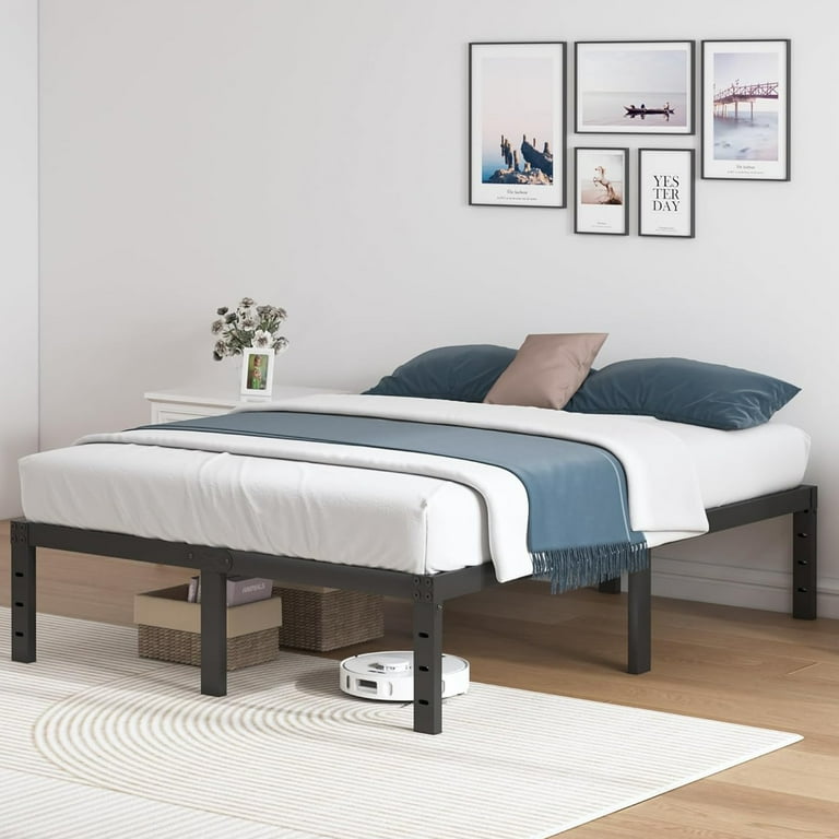 Full Size Metal Platform Bed Frame Heavy Duty Mattress Foundation with Steel Slats Support No Box Spring Needed Black
