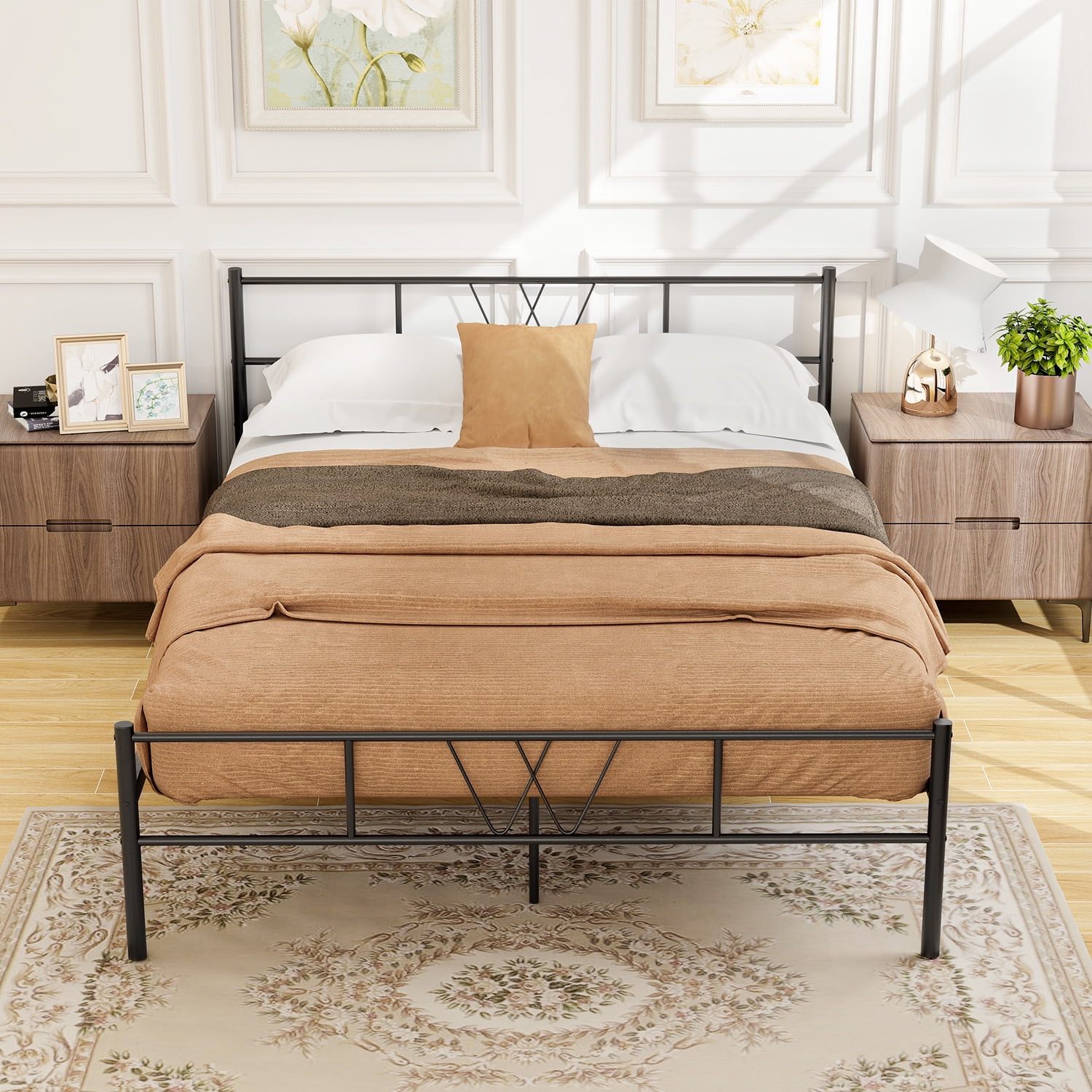 Full Size Metal Platform Bed Frame, Heavy Duty Mattress Foundation with Steel Slats Support, No Box Spring Needed, Black