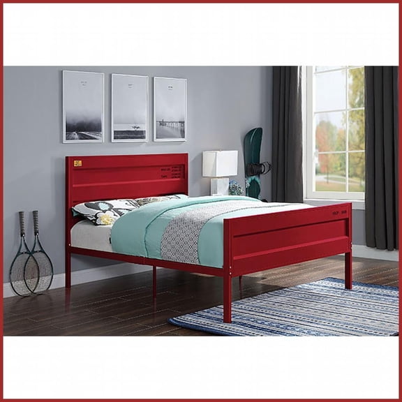 Full Size Metal Platform Bed Frame Red Industrial Style, No Box Spring Needed for Bedroom